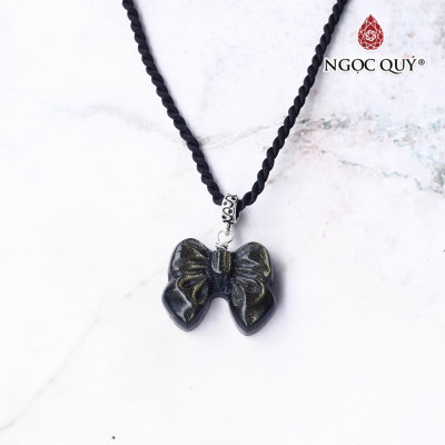 Mặt dây chuyền chiếc nơ đá obsidian hợp mệnh thủy, mộc - Ngọc Quý Gemstones