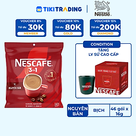 [Tặng ly sứ cao cấp] Cà phê Hòa tan NESCAFÉ VỊ NGUYÊN BẢN 46 gói Đậm Thơm Hoàn Hảo