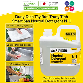 Dung Dịch Tẩy Rửa Trung Tính Rau, Củ, Quả Saraya Neutral Detergent N-1, Thân Thiện Với Da Và Môi Trường - Can 5Kg