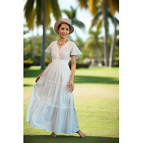 Đầm Maxi Cotton Trắng Đầm Dài Đi Biển Du Lịch Resorts Mây DRE146 Thời trang Hity