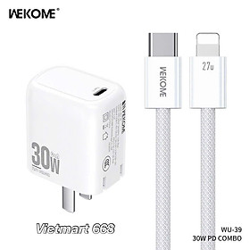 Bộ Sạc Nhanh 30W WeKome WU-39 Dành Cho iPh, SS - Kèm Cáp Sạc Bọc Dù Chắc Chắn - Hàng Chính Hãng