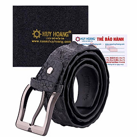 HT4847 - Dây nịt nam da cá sấu Huy Hoàng nguyên con 4P bát gài màu đen