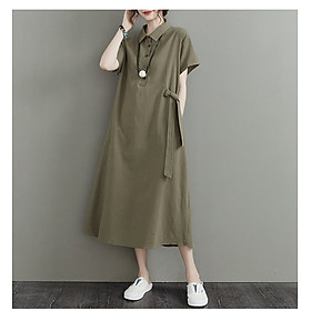 Đầm sơ mi nữ form rộng dáng dài có dây thắt nơ sườn phong cách vintage Hàn Quốc da61