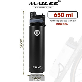 [Mẫu mới] Bình Đựng Nước Thể Thao Giữ Nhiệt Inox Không Gỉ 304 ESL-053 650ml Gắn Trên Xe Đạp/ Ô tô/ Xe Hơi Có Ống Hút - Mai Lee