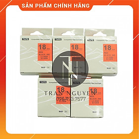 [Combo 5 cuộn] Nhãn in Tepra SC18RW (LC-5RBP) - Chữ đen nền đỏ 18mm x 8m - Hàng nhập khẩu