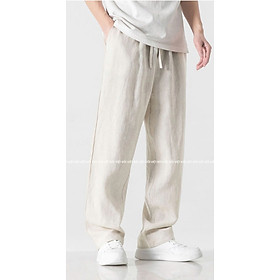Quần dài linen dành cho nam form ống suông cạp chun, full size, phong cách Hàn Quốc Qd10