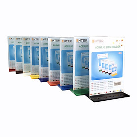 Kệ menu nhà hàng, Standee mica để bàn, Bảng quét mã QR Code, Kệ mica 2 mặt Enter E06 210x300mm đế lùa A4