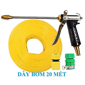 Bộ dây vòi xịt nước rửa xe, tưới cây . tăng áp 3 lần, loại 20m 206318 đầu đồng, cút, nối PE