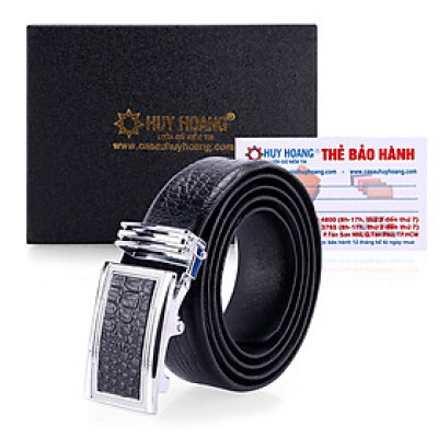 HJ4114 - Dây nịt nam da thật vân cá sấu Huy Hoàng màu đen