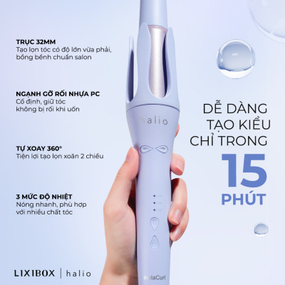Máy Uốn Tóc Halio instaCurl Premium Automatic Hair Styler Tự Động Xoay - Bóng Mượt x18 lần, Trục 32 mm