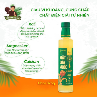 Mật Dừa Nước Vietnipa 375g Dùng Thay Thế Đường Tinh Luyện,  Chỉ Số Đường Huyết Thấp Tốt Cho Người Tiểu Đường, Ăn Chay, Ăn Kiêng