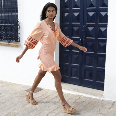 Đầm Boho Thêu Cotton Cao Cấp Luna Llena