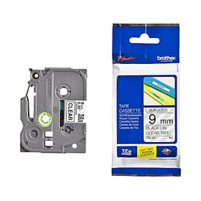 Nhãn tiêu chuẩn Brother TZe-121, (9mm x 8m - Chữ đen trên nền trong, chống thấm nước) - Hàng chính hãng