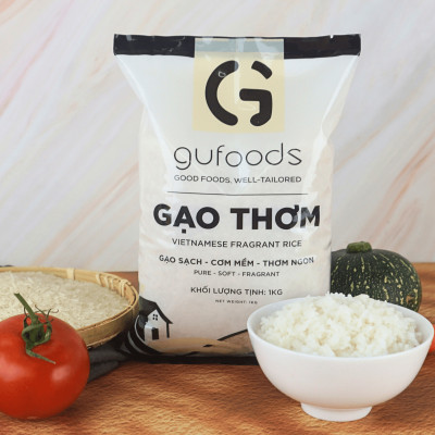 Gạo thơm GUfoods (1kg) - Cơm mềm dẻo, Thơm tự nhiên, Hạt dài, Nguyên liệu vựa lúa Đồng bằng Sông Cửu Long