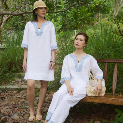 Đầm Linen Thêu Thảo DRE233 thời trang thiết kế HIty