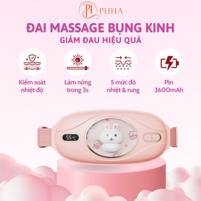 Máy chườm nóng hỗ trợ giảm đau bụng kinh PUHA, có 5 mức nhiệt, Pin 3600MAH , sạc UBS, món quà ý nghĩa tặng người yêu