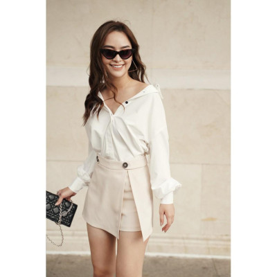 Quần giả váy cúc kim loại màu nude 2NDDATE ASK009N