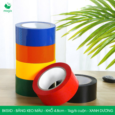 BK5XD - 1 cuộn băng keo màu khổ 4.8cm loại 1kg/6 cuộn - Xanh dương - Băng keo, băng dính đóng hàng