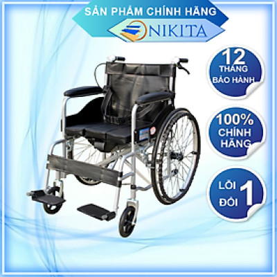 Xe lăn tay có nệm, bô vệ sinh cho người già, người bệnh, người đi lại khó khăn - NIKITA N213-3
