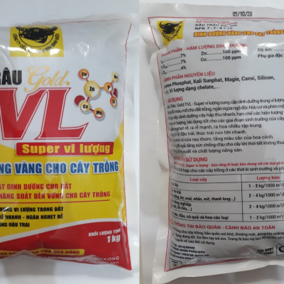 Phân Đầu Trâu Gold TVL cung cấp trung vi lượng giúp HẠ PHÈN MẶN - RA RỄ NHANH - TĂNG ĐẬU TRÁI gói 1Kg