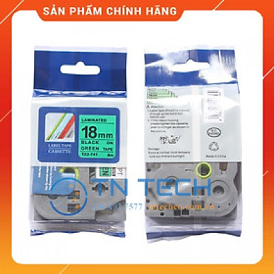 Nhãn In Tz2-741 - Đen nền xanh lá 18mm x 8m - Dùng cho máy in BROTHER - AIMO - PUTY [Hàng nhập khẩu]