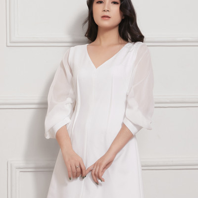 Đầm Suông Chiffon Tay Nhún, Chít Ben Ngược Maxivic, La Mộc - LM012218