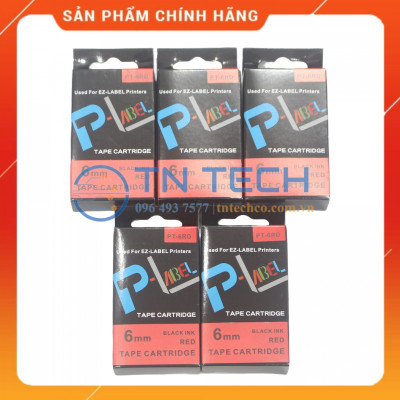 Nhãn in CASIO PT-6RD - Chữ đen nền đỏ 6MM x 8M - Dùng cho máy in nhãn CASIO [Hàng nhập khẩu]