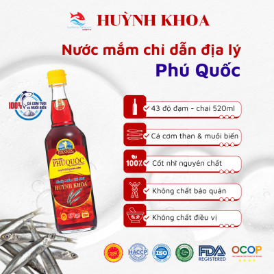 Đặc Sản Kiên Giang - Nước mắm truyền thống Phú Quốc Huỳnh Khoa - 43 độ đạm - Hộp 2 chai 520ml
