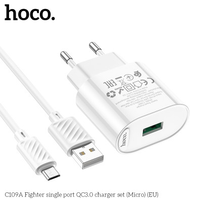 Bộ củ cáp sạc nhanh 18W, QC3.0A cổng usb ra micro, sạc nhanh điện thoại android C109A - Hàng chính hãng