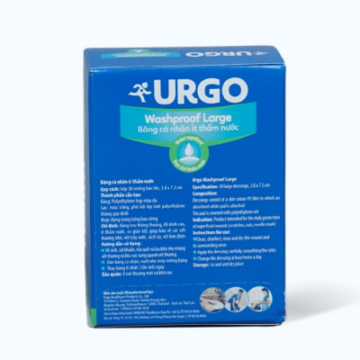 Băng cá nhân ít thấm nước URGO Washproof Large bảo vệ vết thương khỏi nước 3.8cm x 7.2cm (30 miếng)