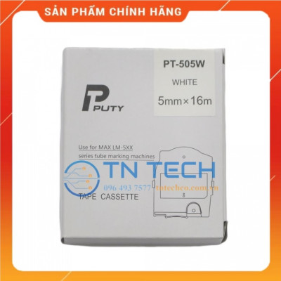 Nhãn in MAX PT-505W - Chữ đen nền trắng 5MM x 16M - Dùng cho máy in ống MAX [Hàng nhập khẩu]