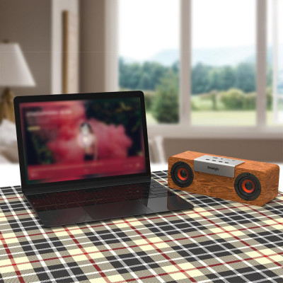 Loa BT di động ngoài trời bằng gỗ âm thanh nổi,đa chức năng,không dây 