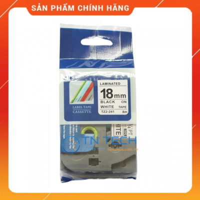 Nhãn In Tz2-241 - Đen nền trắng 18mm x 8m - Dùng cho máy in BROTHER - AIMO - PUTY [Hàng nhập khẩu]