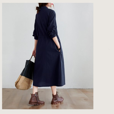 Đầm sơ mi nữ dài tay, có dây chỉnh eo, dáng suông dài chất liệu đũi cao cấp, phong cách công sở Haint Boutique