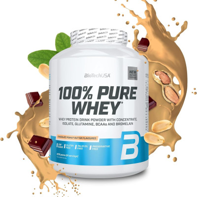 Sữa Bột BioTechUSA 100% Pure Whey 2.27KG (81 Lần Dùng),Hỗ trợ Phục Hồi và Phát triển Cơ Bắp, Bổ Sung 22G Protein, BCAA và Glutamine