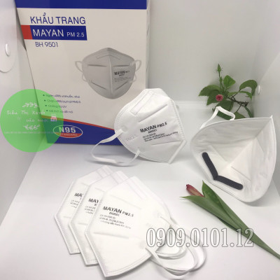 Khẩu Trang N95 Đệm Mũi Cao Cấp Mayan BH9501 pm 2.5 kháng khuẩn lọc than hoạt tính