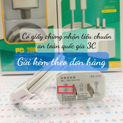 Bộ sạc LI-TOP AT09 chân cắm Type C, sạc nhanh PD 20W có chứng nhận 3C tiêu chuẩn an toàn quốc gia, hàng chính hãng