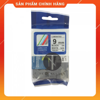 [ Combo 05 cuộn] Nhãn TZ2-221 tiêu chuẩn - Chữ đen trên nền trắng 9mm - Hàng nhập khẩu