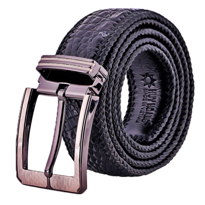 HP4294-95-96-97 - Thắt lưng nam da cá sấu Huy Hoàng đan viền 4P đầu kim màu đen, nâu đất, nâu đỏ, vàng