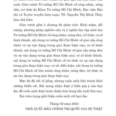 Giáo trình tư tưởng Hồ Chí Minh về công nhân, nông dân, trí thức ( bản in 2024)