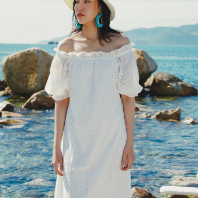 Đầm Trễ Vai Thêu Hạ Vũ DRE225 thời trang thiết kế Hity