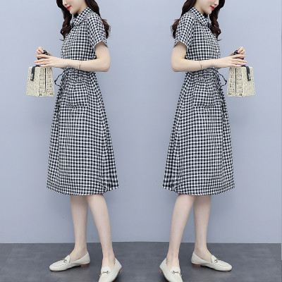 Đầm suông sơ mi form rộng kẻ caro, Đầm sơ mi nữ dáng dài tay ngắn phong cách công sở Haint Boutique Da174