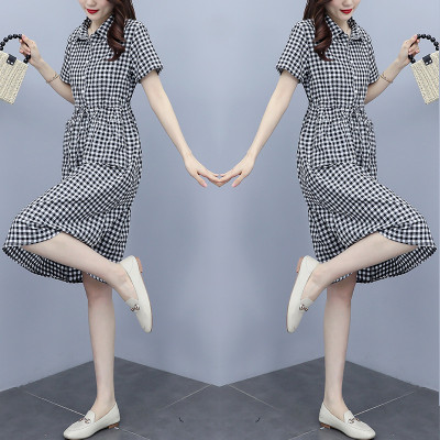 Đầm suông sơ mi form rộng kẻ caro, Đầm sơ mi nữ dáng dài tay ngắn phong cách công sở Haint Boutique Da174