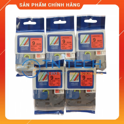 Nhãn In Tz2-421 - Đen nền đỏ 9mm x 8m - Dùng cho máy in BROTHER - AIMO - PUTY [Hàng Nhập Khẩu]