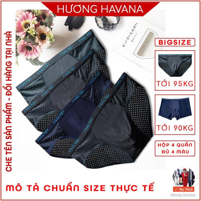 Hộp 4 quần lót nam thông hơi - quần sịp nam tam giác đùi - có size lớn MLQ01
