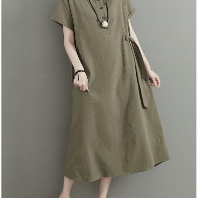 Đầm sơ mi nữ form rộng dáng dài có dây thắt nơ sườn phong cách vintage Hàn Quốc da61