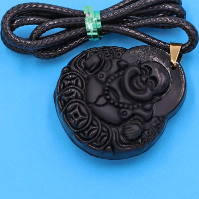 Dây chuyền mặt Phật Di Lặc - thạch anh đen 4.2cm DEPDLE11 - kèm hộp nhung 