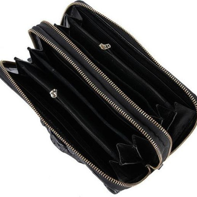 Ví nữ da cá sấu Huy Hoàng nhiều ngăn đầu cá sấu màu đen HT3725