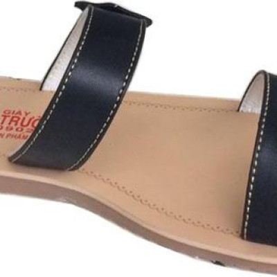 Dép nữ quai ngang Trường Hải  2 quai da bò  mềm mại không nổ da  đế đúc không trơn QNN0157