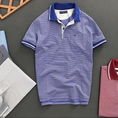 Áo thun nam trung niên cotton 100% mẫ sọc có túi cao cấp